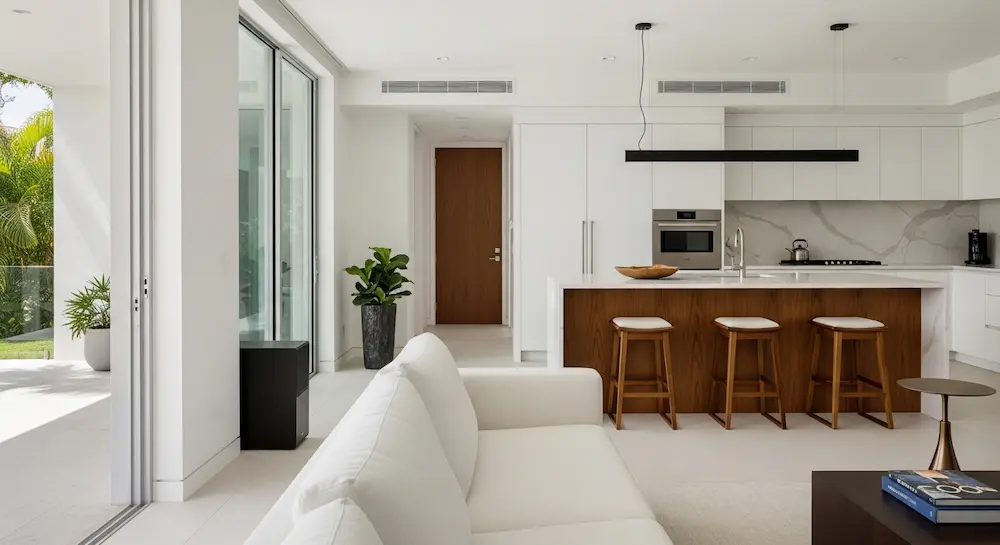 Modern HVAC indoor air handler and thermostat for home climate control in South Florida