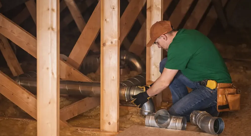 Certified HVAC technician installing or servicing home heating and cooling system in Hollywood FL