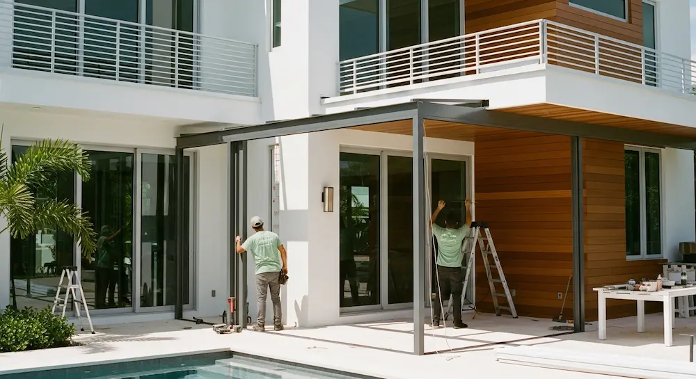 Home patio transformed with an enclosed outdoor living space in Hollywood Florida